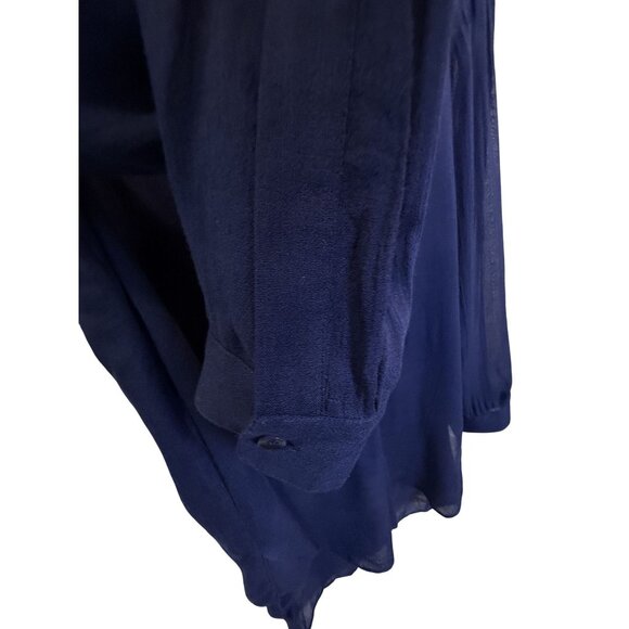 Tibi New York Sheer Navy High-Low Blouse | Minimalist Chic, Lightweight Layering - Picture 3 of 7